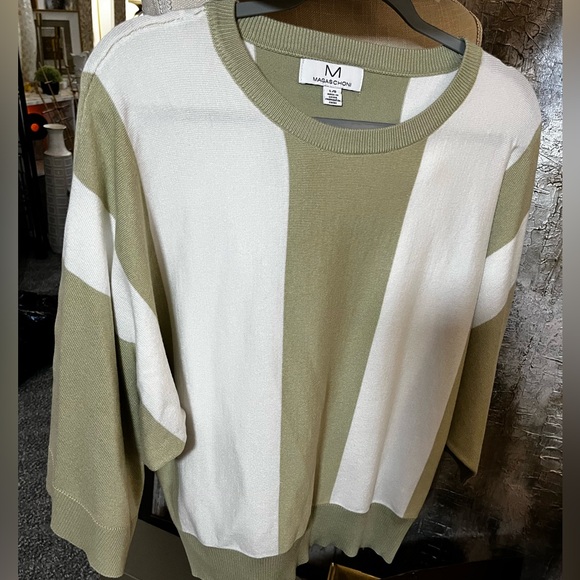 Magaschoni size L NWOT: sage green block sweater, scoop neck with batwing arms - Picture 2 of 12